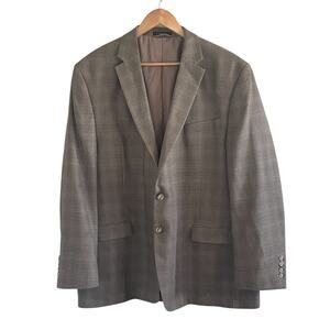 Lauren Ralph Lauren Mens Suit Jacket Blazer Silk Wool 46 R Brown Plaid 2 Button